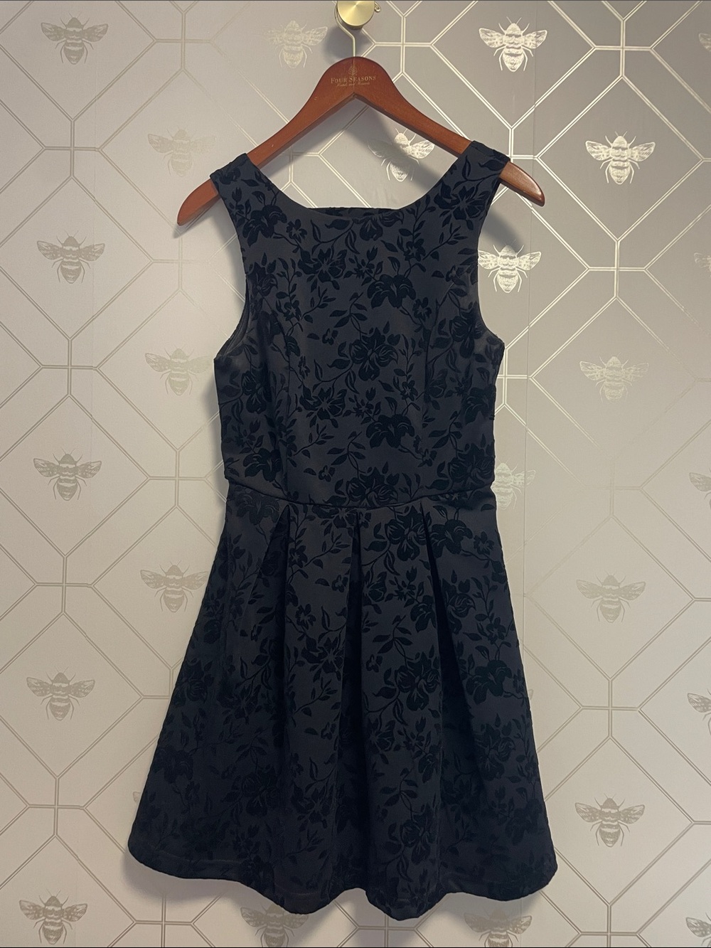 Dex Black Floral Backless Fit-and-Flare Dress